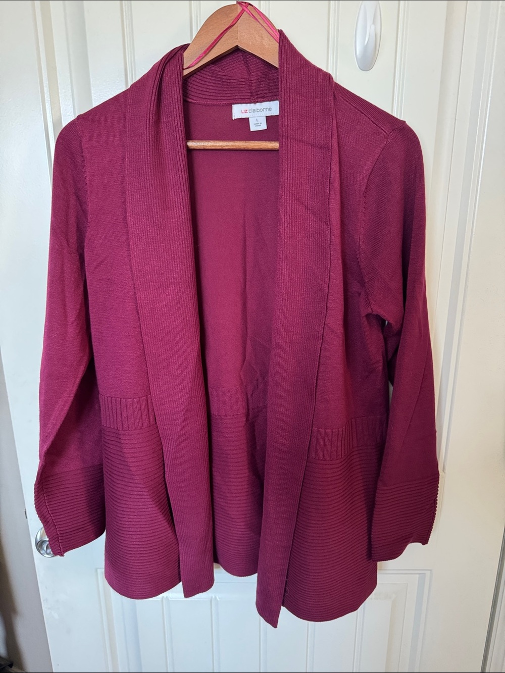 Liz Claiborne Open-Front Cardigan Sweater - Berry Wine